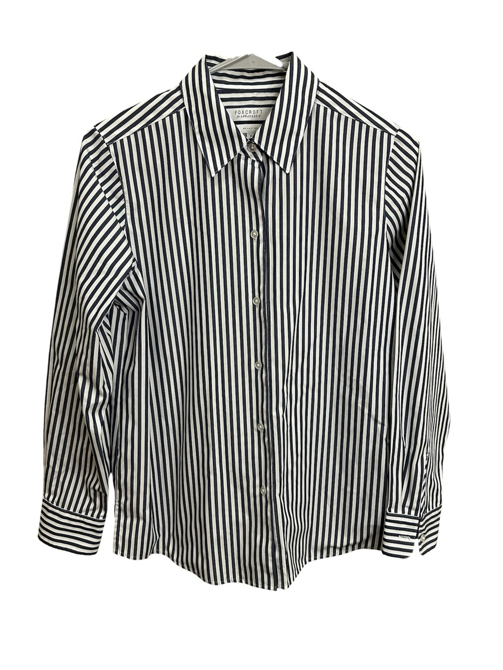 Foxcroft Blueish Gray And White Striped Button Down Shirt Size 6